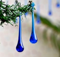 Blue Glass Chandelier Drop Ornaments - Christmas Tree Ornaments - Pack of 20